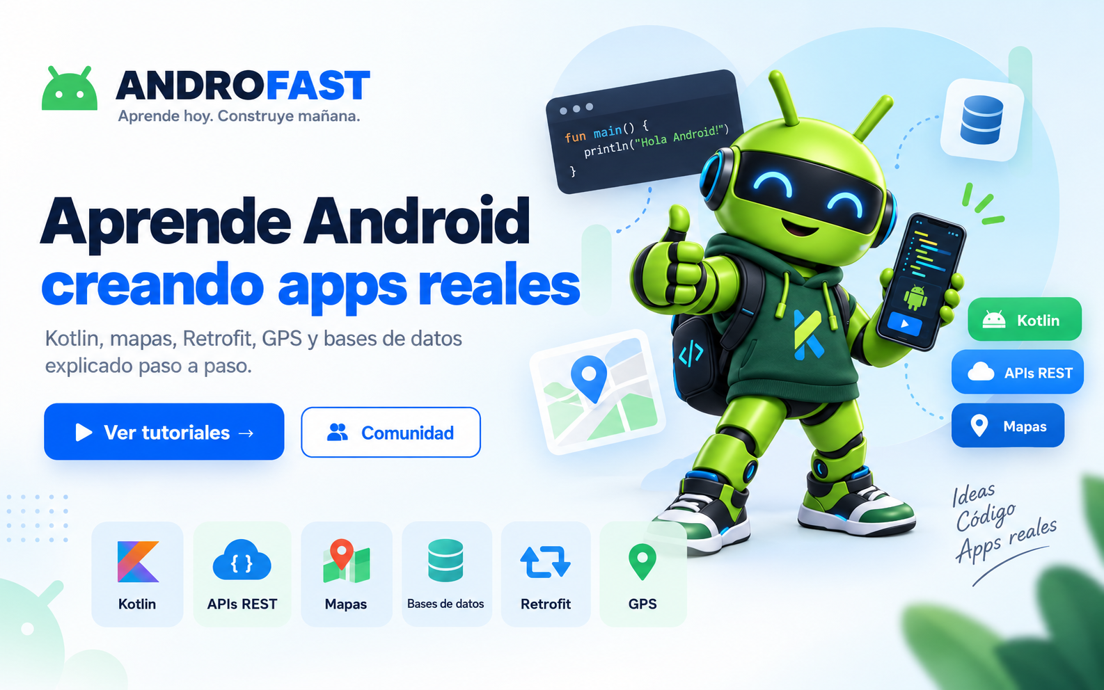 Diseño promocional de la página inicial de Androfast