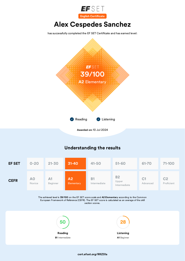 Certificado EF SET de inglés A2